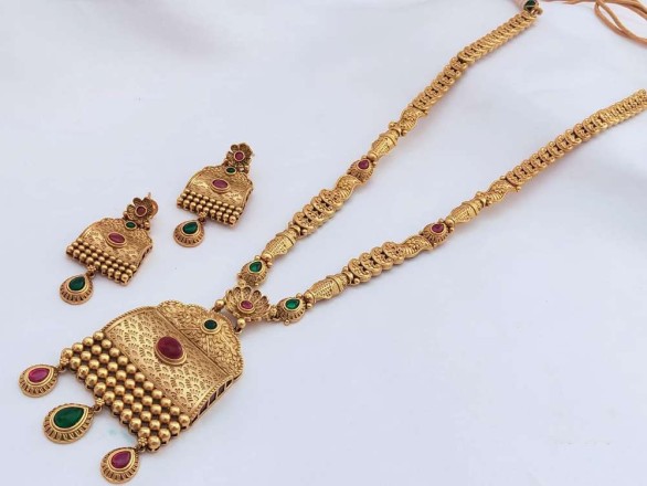 Premium Quality Gold Plated Long Necklace Set With Earrings